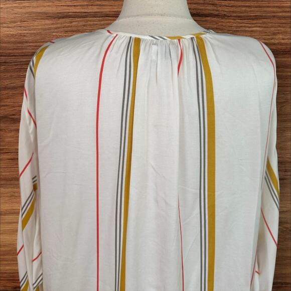 Frame Saffron Summer Stripe Top Blouse Size M Silk Blend Tie Neck Minimalist - Picture 4 of 11